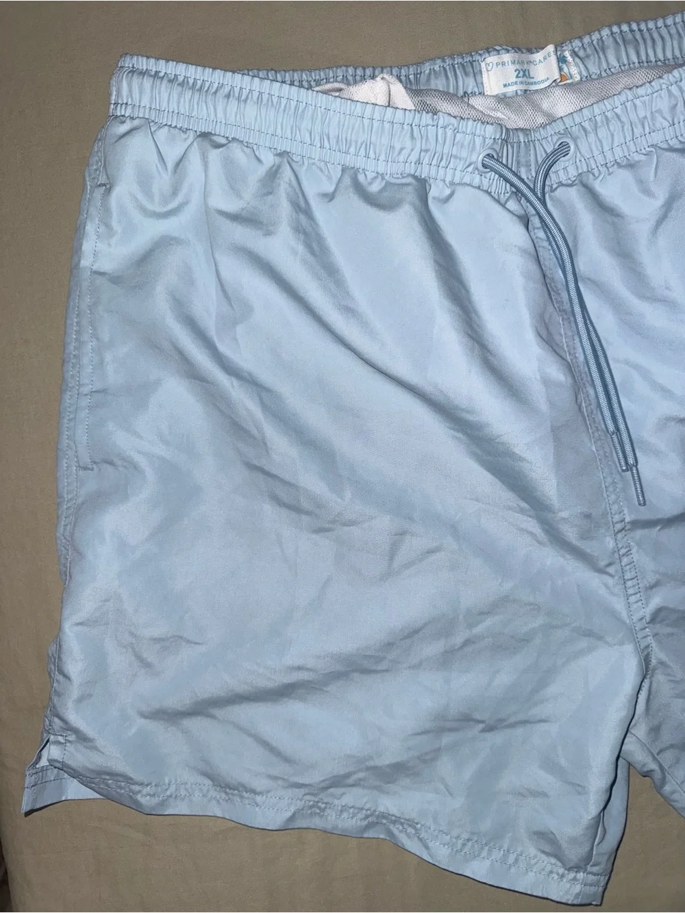 Primark Men’s Swim Shorts Light Blue Solid Drawstring Size 2XL